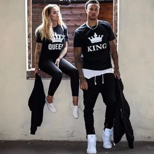 2018 NEW KING QUEEN Letter Printed Black Tshirts 2018 OMSJ Summer Casual Cotton Short Sleeve Tees Tops Brand Loose Couple Tops