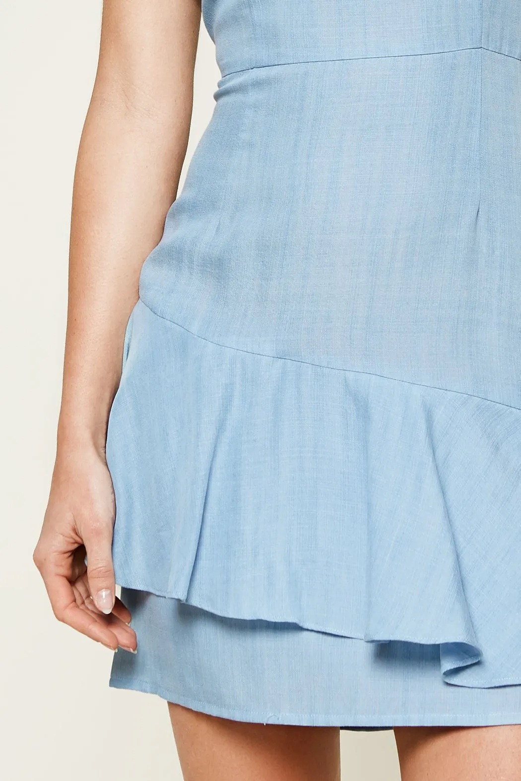 Arizona Chambray Ruffle Mini Dress