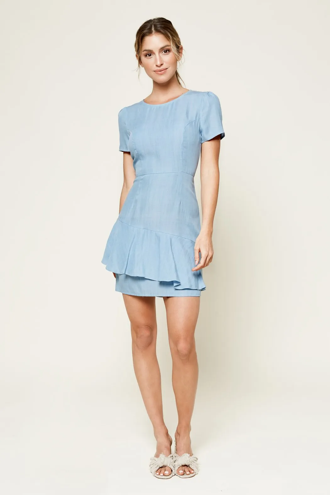 Arizona Chambray Ruffle Mini Dress