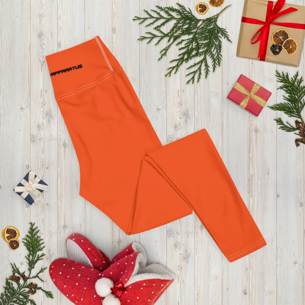 Athletic Apparatus Outrageous Orange White stitch Black logo Yoga Leggings
