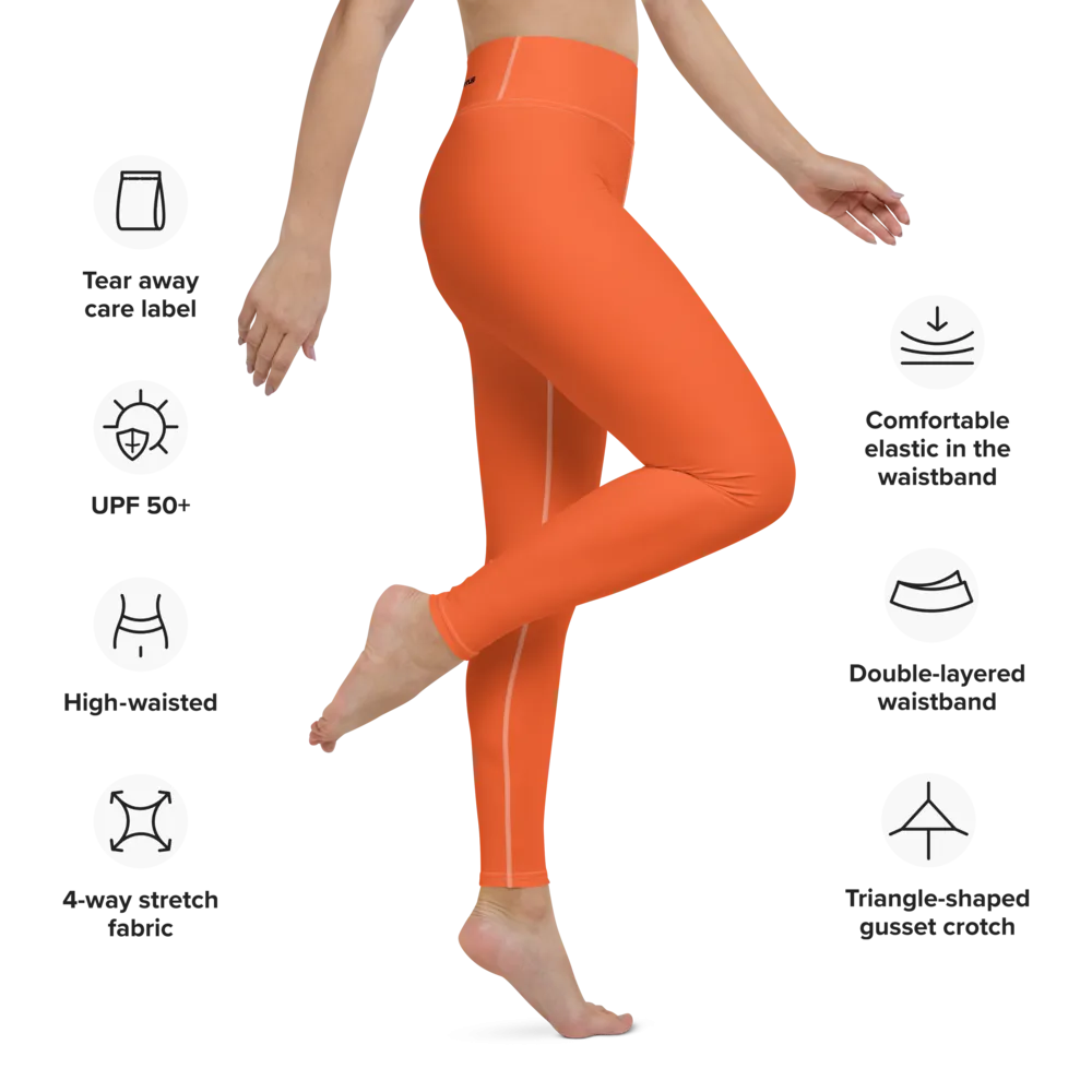 Athletic Apparatus Outrageous Orange White stitch Black logo Yoga Leggings