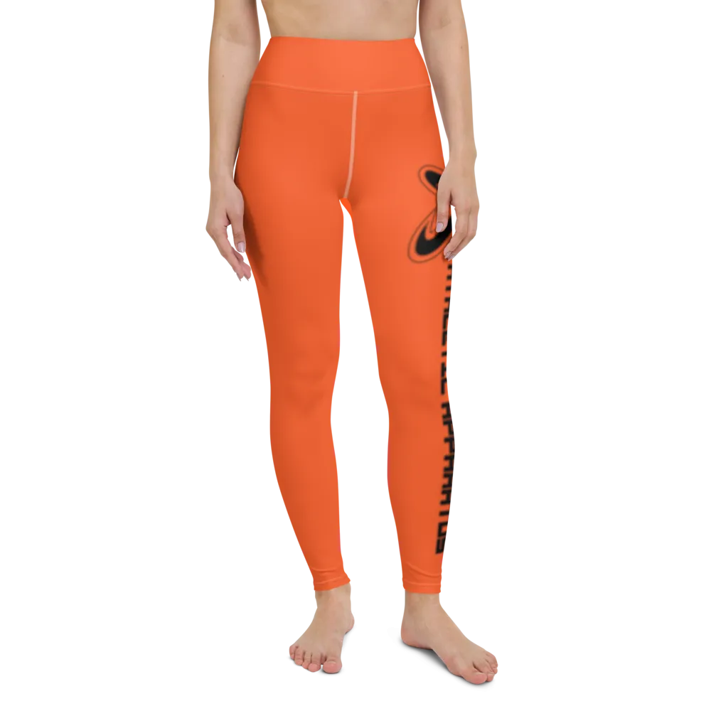Athletic Apparatus Outrageous Orange White stitch Black logo Yoga Leggings