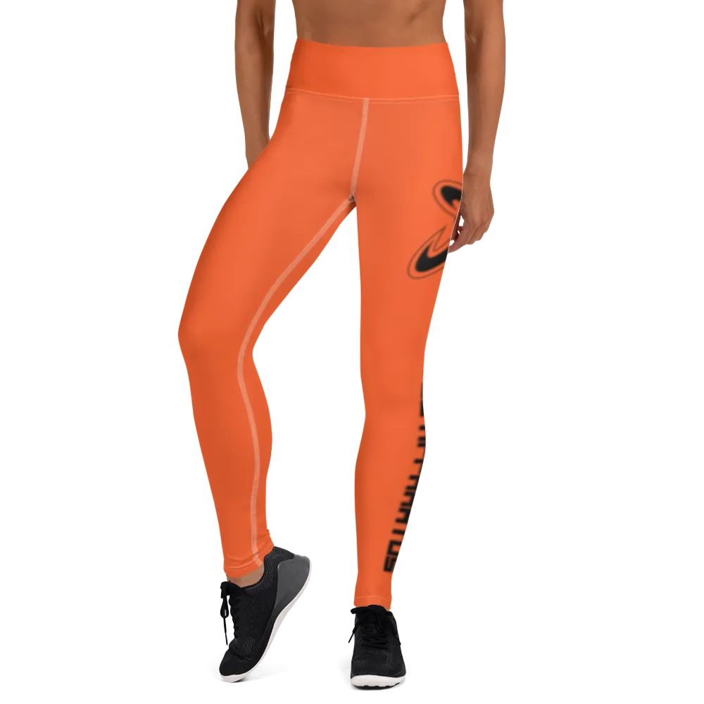 Athletic Apparatus Outrageous Orange White stitch Black logo Yoga Leggings