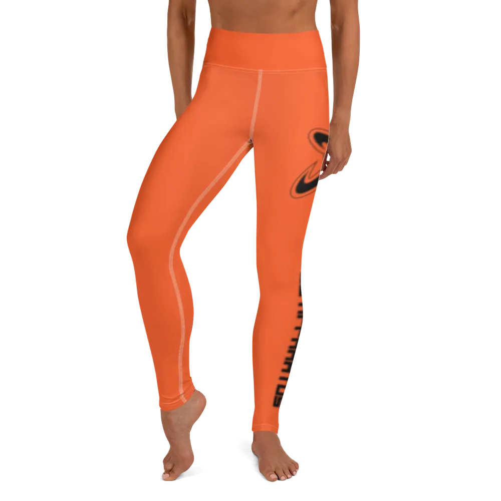 Athletic Apparatus Outrageous Orange White stitch Black logo Yoga Leggings