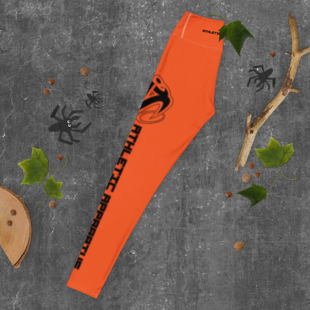 Athletic Apparatus Outrageous Orange White stitch Black logo Yoga Leggings