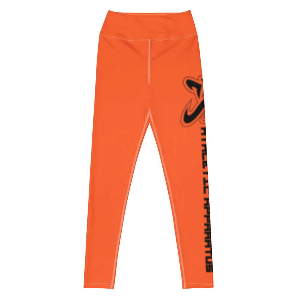 Athletic Apparatus Outrageous Orange White stitch Black logo Yoga Leggings