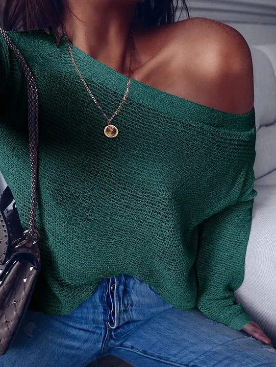 Bateau Plain Long Sleeve Slit Hem Top