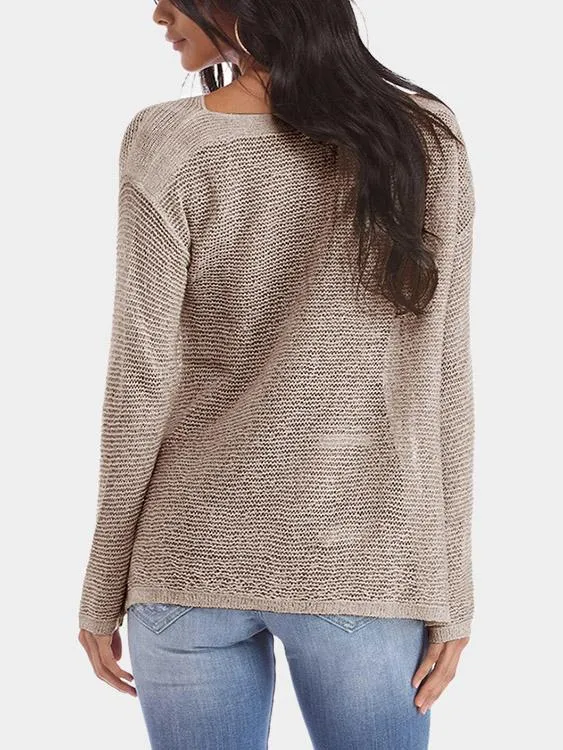 Bateau Plain Long Sleeve Slit Hem Top