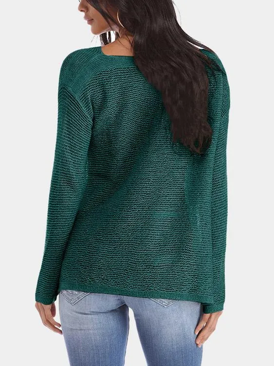 Bateau Plain Long Sleeve Slit Hem Top