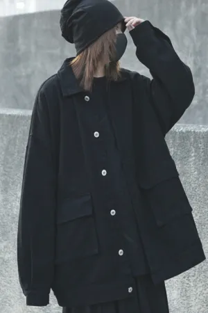 Black Loose Denim Jacket Dark Cool Yamamoto Style Tooling Salt Style Trendy Wear