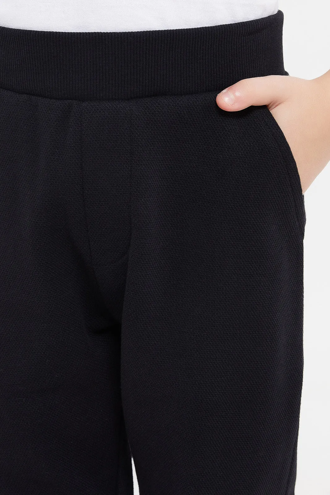 Boys Black Pique Pull On Joggers