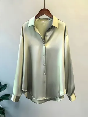Chic Plus Size Button-Up Shirt - Comfortable Tailored Fit, Breathable Long Sleeves, Versatile for Work and Leisure