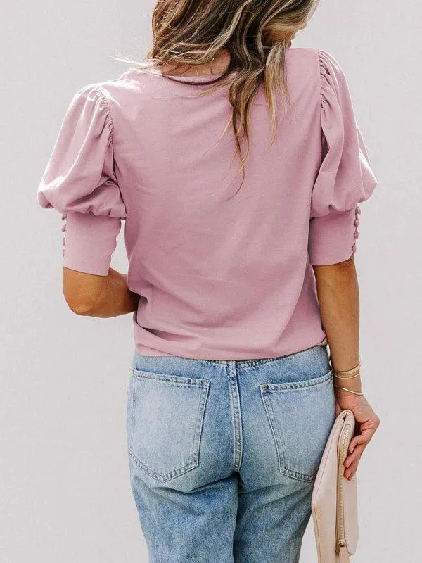 Chic Puff Sleeve Silk Blend Blouse for Women