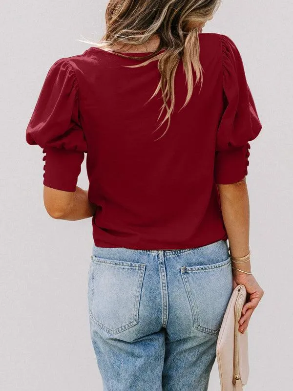 Chic Puff Sleeve Silk Blend Blouse for Women