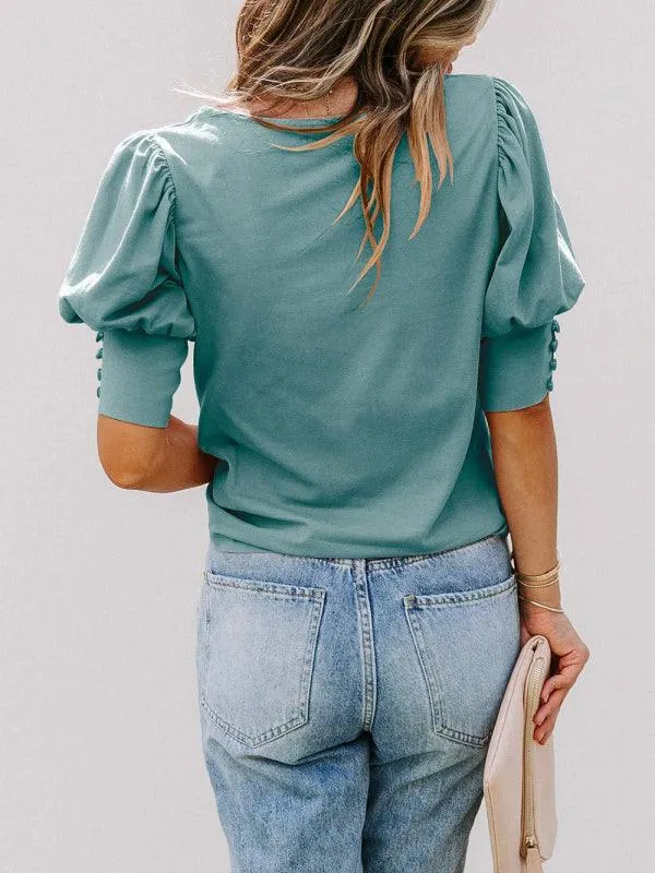 Chic Puff Sleeve Silk Blend Blouse for Women