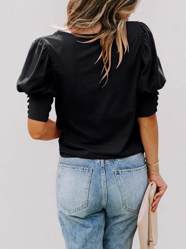 Chic Puff Sleeve Silk Blend Blouse for Women