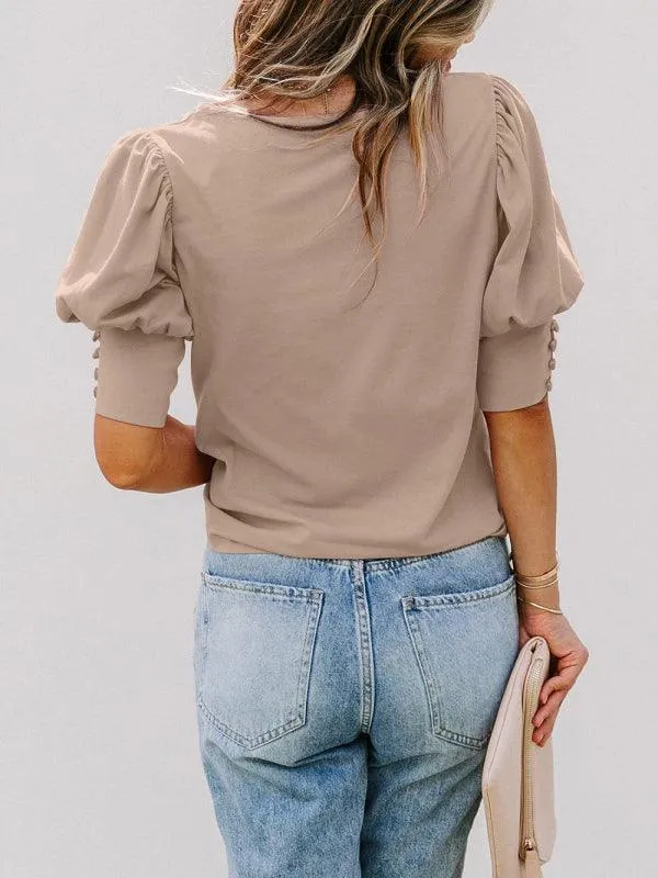 Chic Puff Sleeve Silk Blend Blouse for Women
