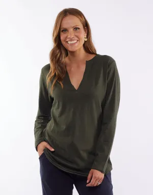 Coles Bay Henley Long Sleeve Tee - Khaki (plus size)