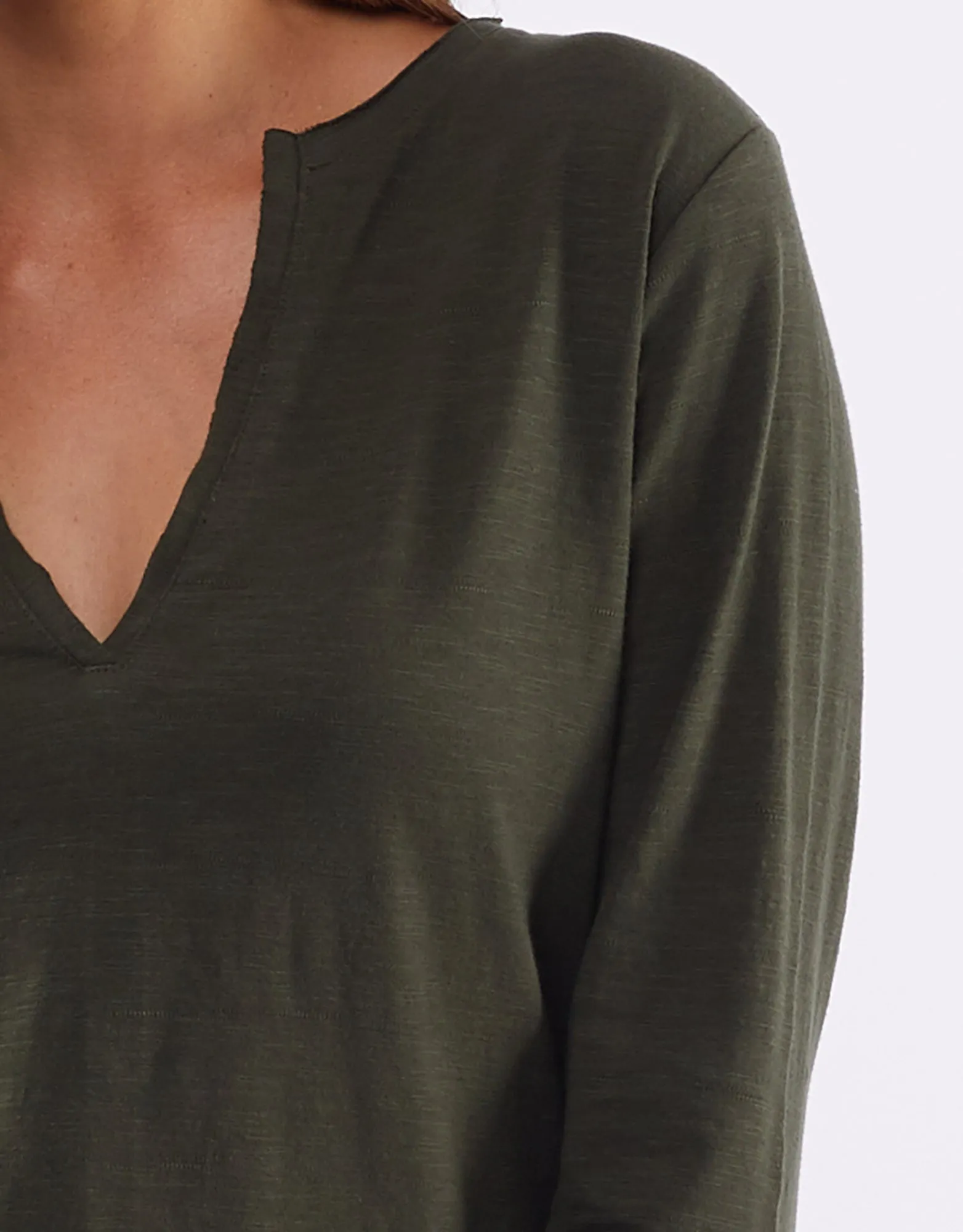 Coles Bay Henley Long Sleeve Tee - Khaki (plus size)