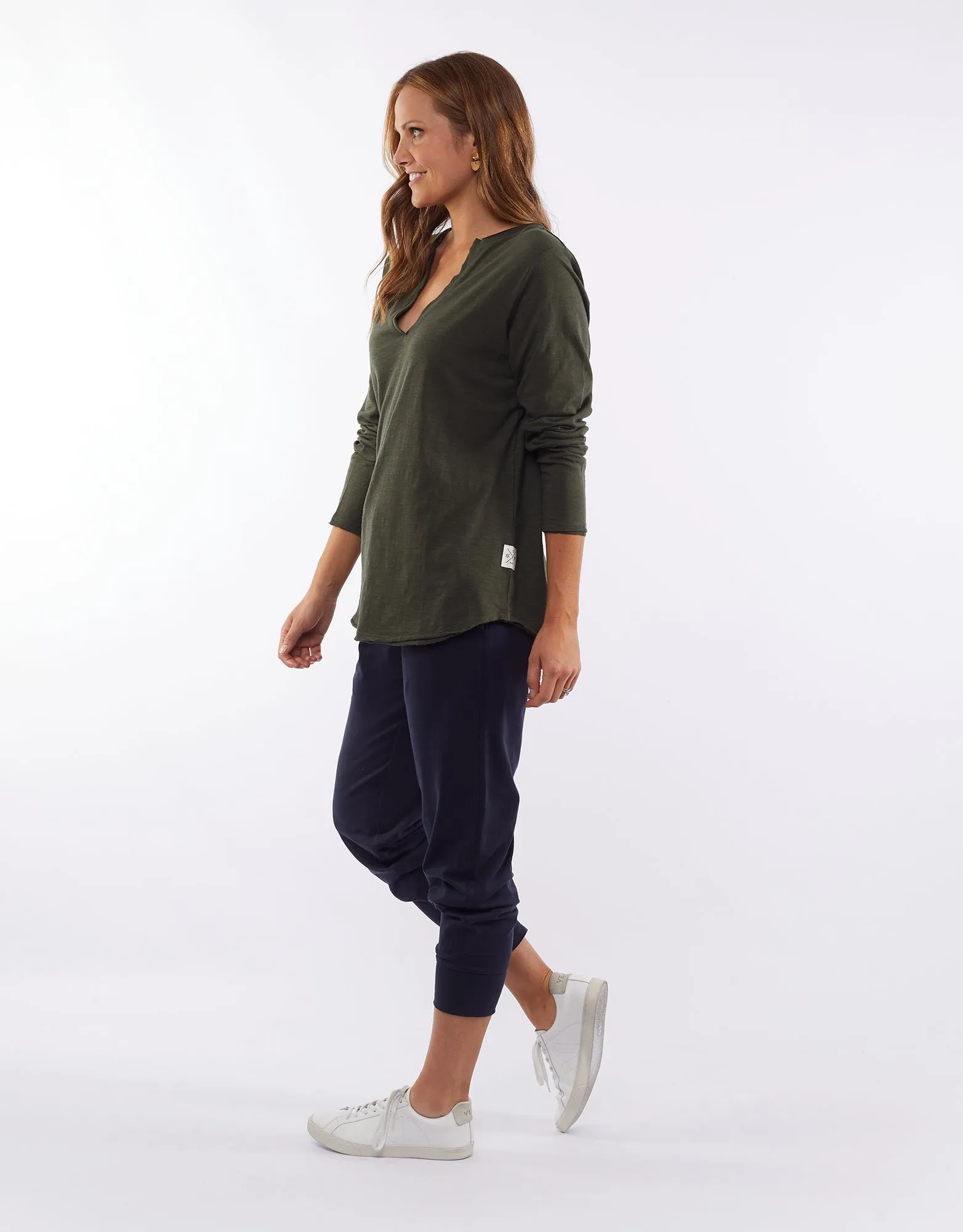 Coles Bay Henley Long Sleeve Tee - Khaki (plus size)