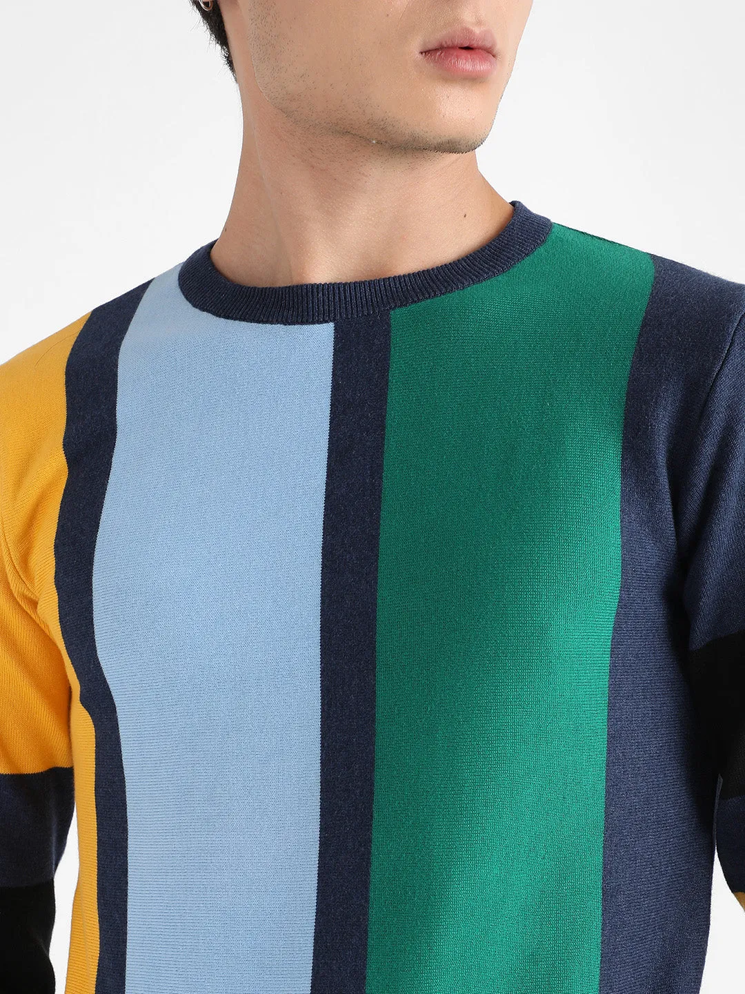 Contrast Panel Relaxed Pullover Sweater