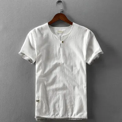 Cotton Linen Simple Patchwork Shirt
