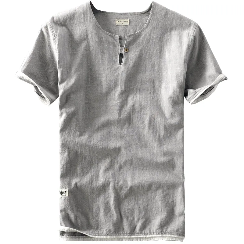 Cotton Linen Simple Patchwork Shirt