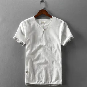 Cotton Linen Simple Patchwork Shirt