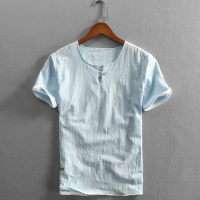 Cotton Linen Simple Patchwork Shirt