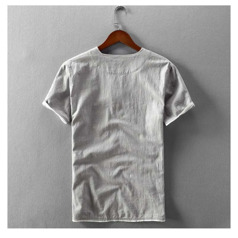 Cotton Linen Simple Patchwork Shirt