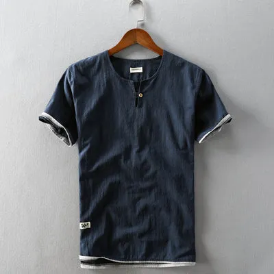 Cotton Linen Simple Patchwork Shirt
