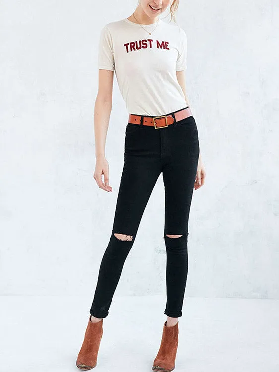 Custom Short Sleeve Round Neck Letter White T-Shirt
