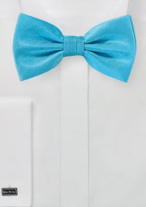 Cyan Blue Herringbone Bowtie