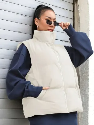 Dames gewatteerd vest - Koreaanse stijl, Mouwloos, Effenkleurig, Warm