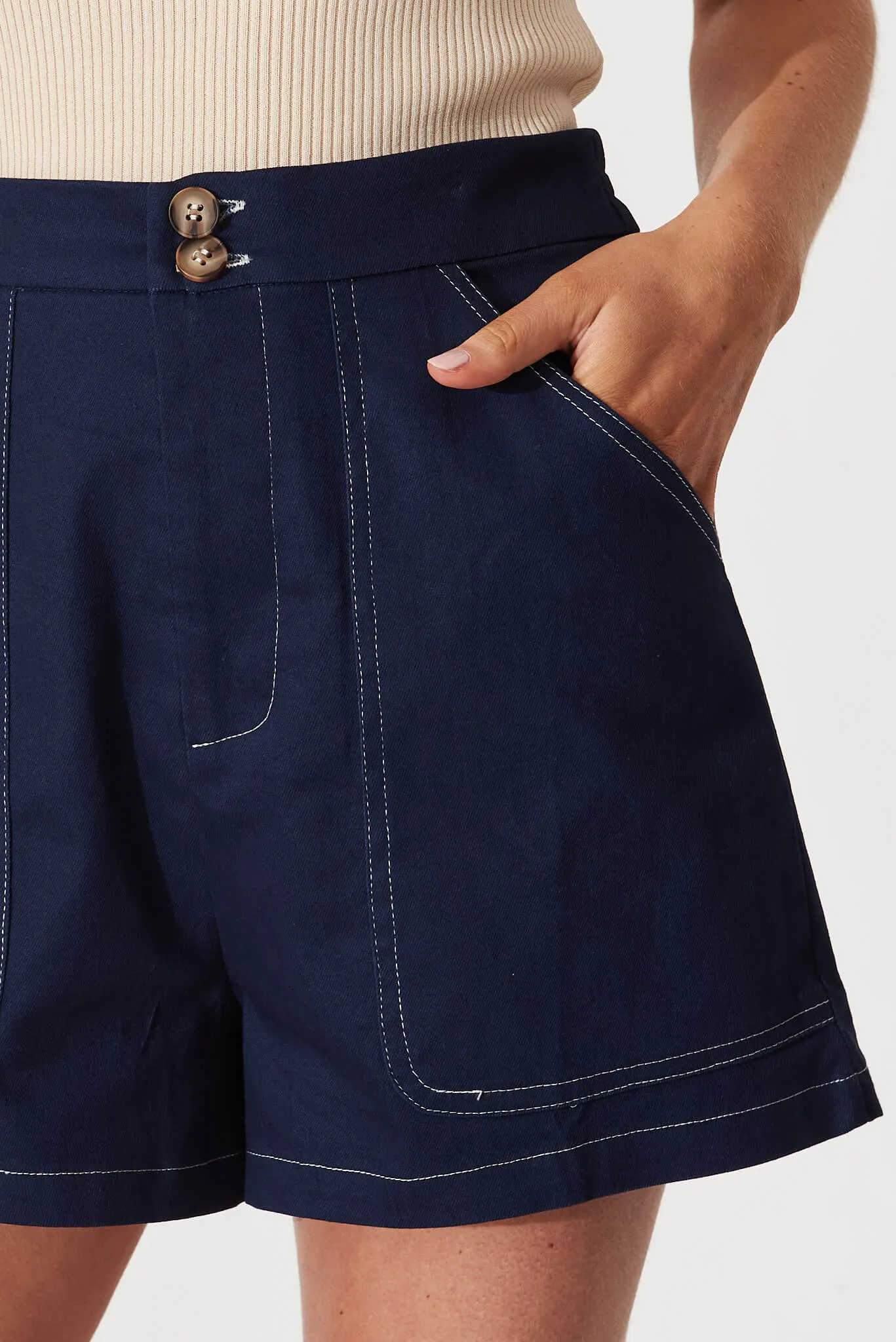 Devi Short In Navy Cotton Blend