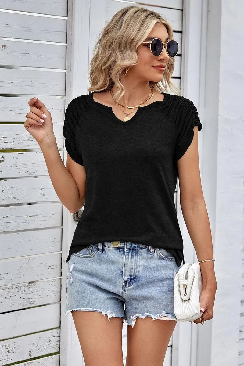 DRAPED SHORT SLEEVE WOMEN DAILY T SHIRTS