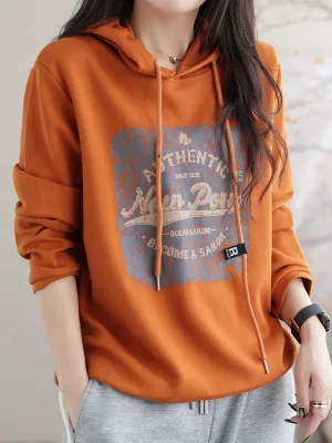 Drawstring Printed Long Sleeves Loose Hoodies Tops