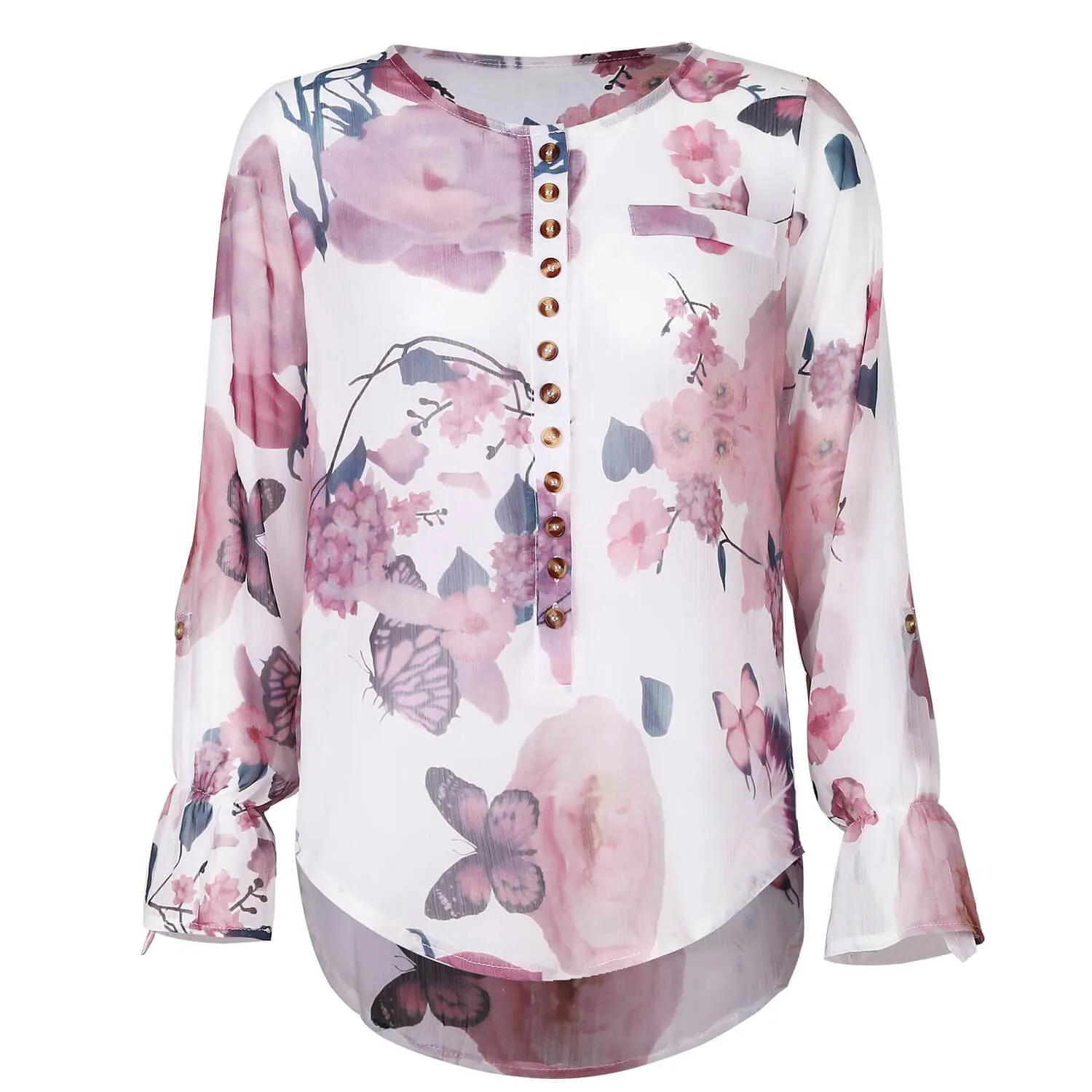 Flower Print V-neck T-shirt