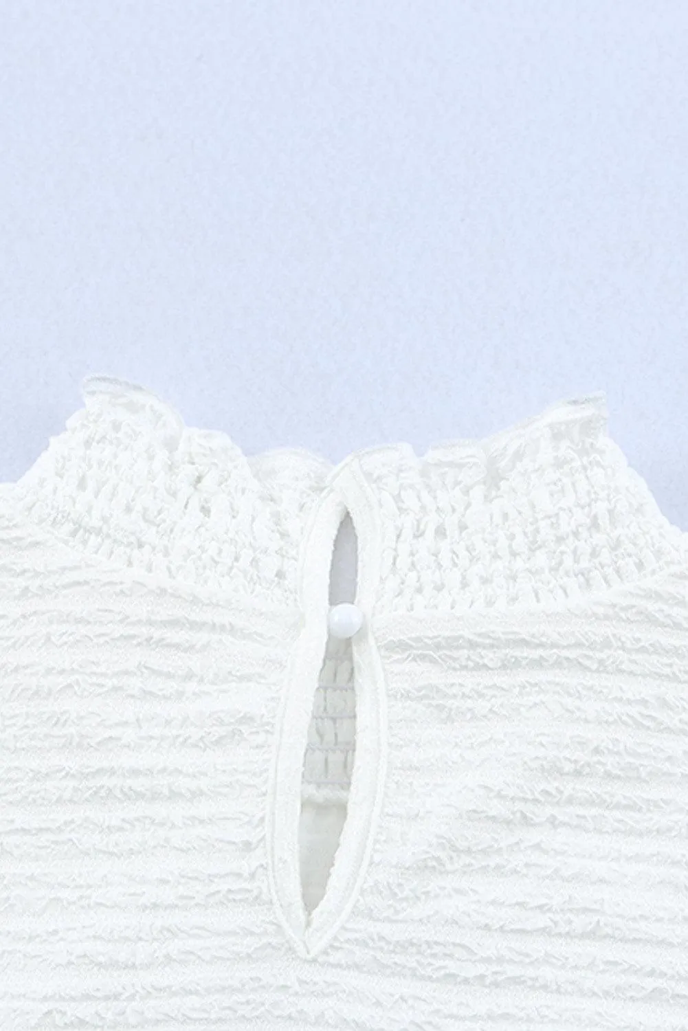 Frill Trim Balloon Sleeve Textured Blouse