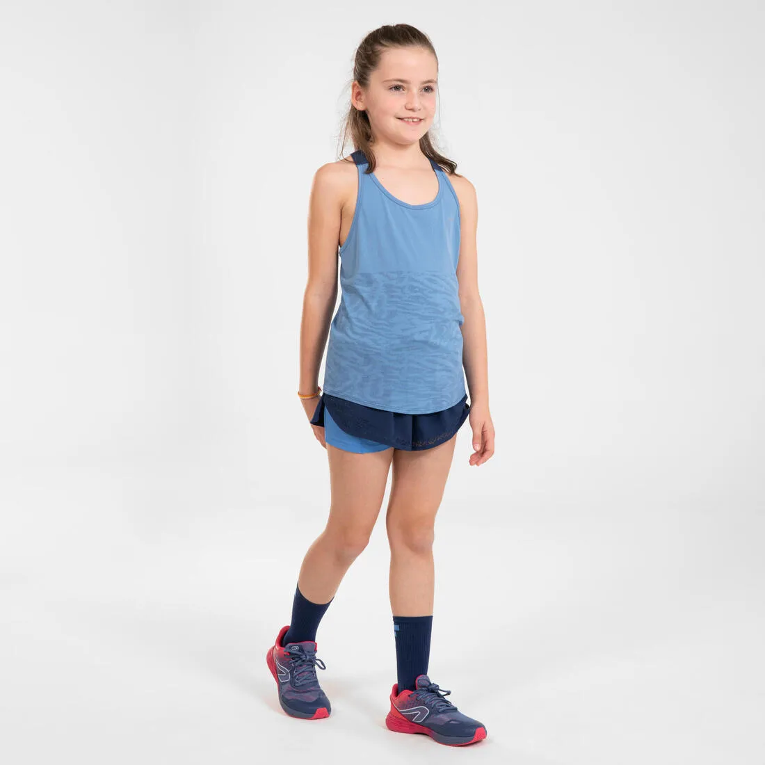 Girl’s Running Shorts 2-In-1 Breathable Tight - Kiprun Dry  Navy