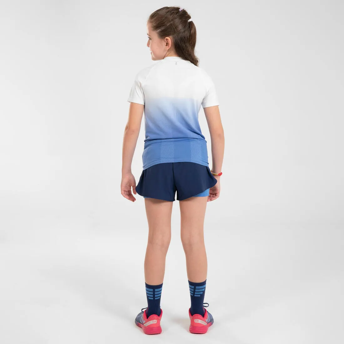 Girl’s Running Shorts 2-In-1 Breathable Tight - Kiprun Dry  Navy
