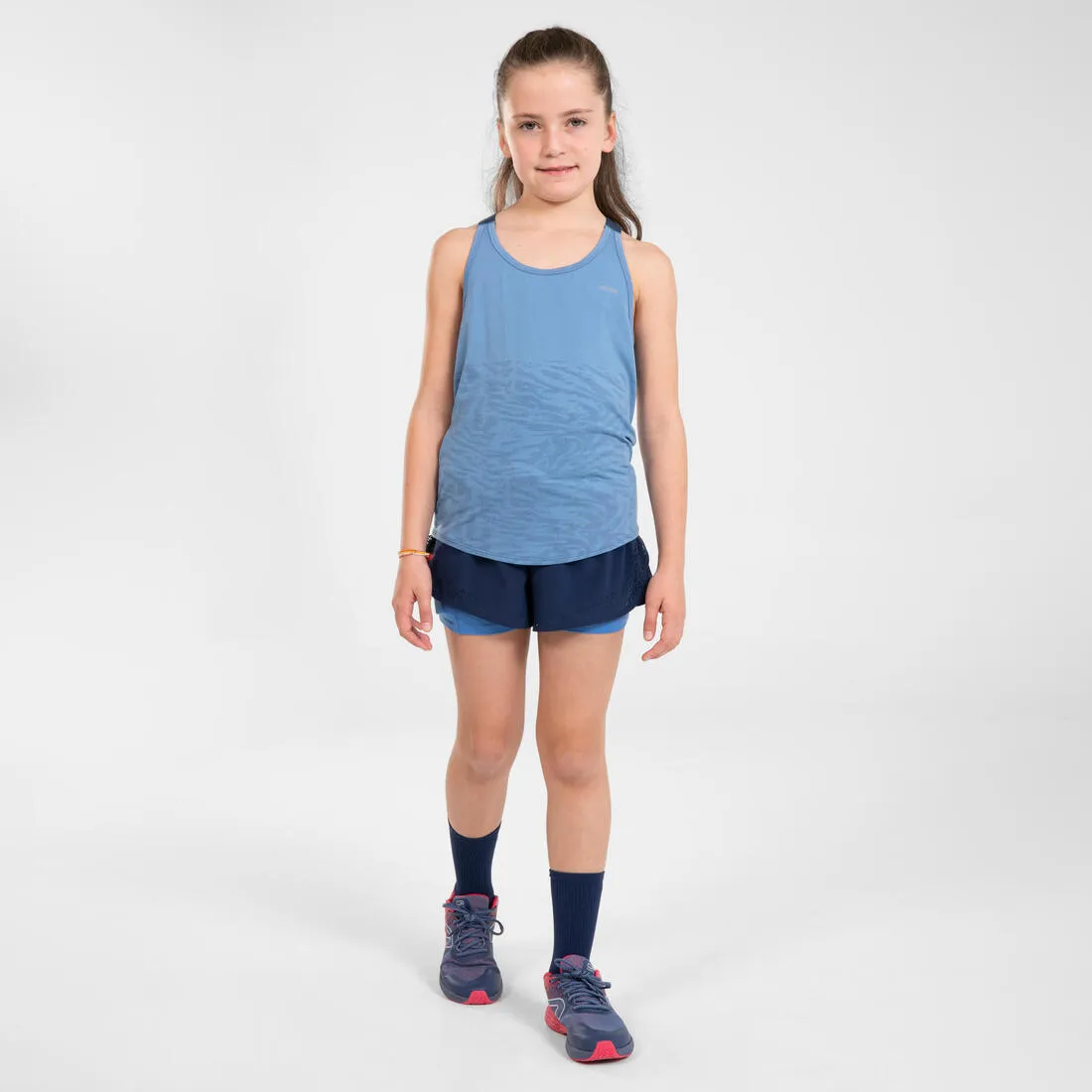 Girl’s Running Shorts 2-In-1 Breathable Tight - Kiprun Dry  Navy