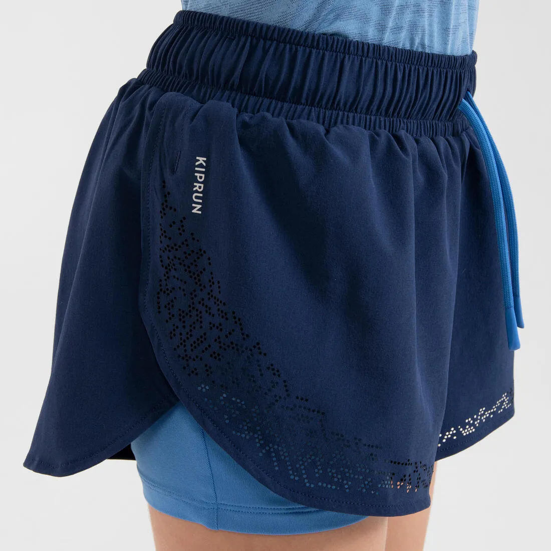 Girl’s Running Shorts 2-In-1 Breathable Tight - Kiprun Dry  Navy