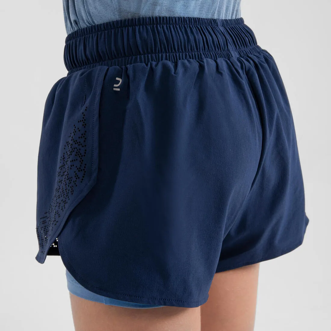 Girl’s Running Shorts 2-In-1 Breathable Tight - Kiprun Dry  Navy