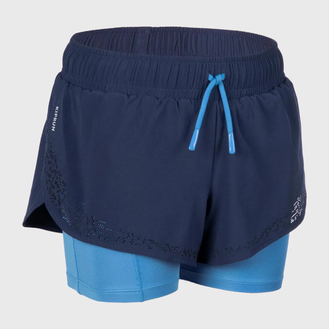 Girl’s Running Shorts 2-In-1 Breathable Tight - Kiprun Dry  Navy