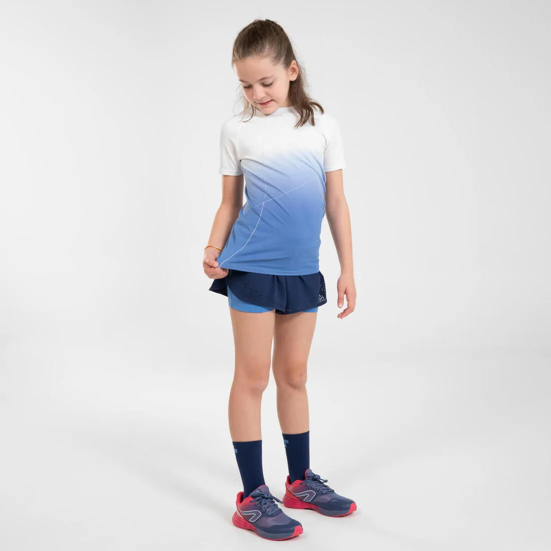 Girl’s Running Shorts 2-In-1 Breathable Tight - Kiprun Dry  Navy