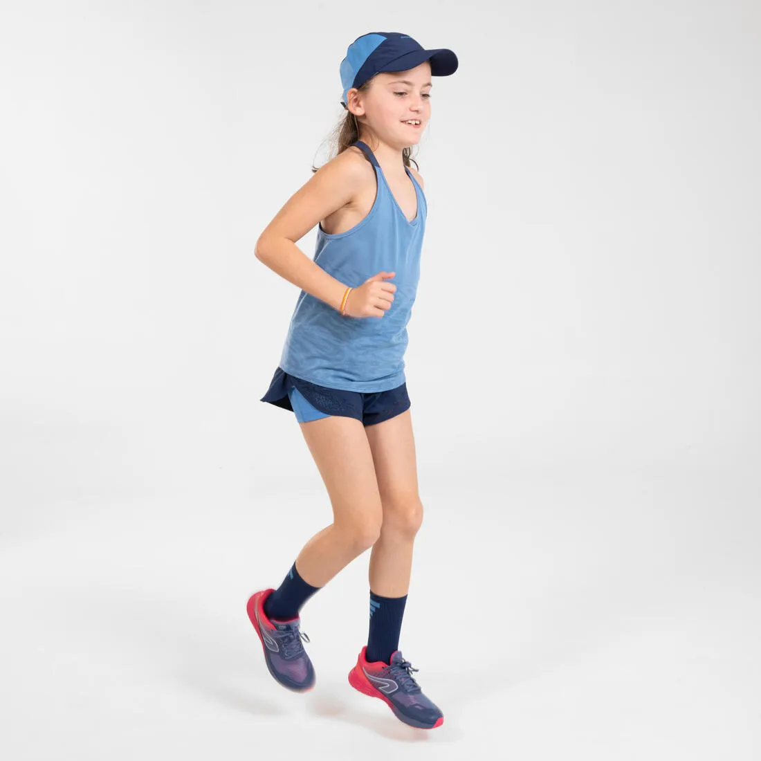Girl’s Running Shorts 2-In-1 Breathable Tight - Kiprun Dry  Navy