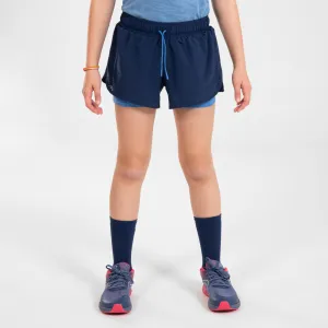 Girl’s Running Shorts 2-In-1 Breathable Tight - Kiprun Dry  Navy