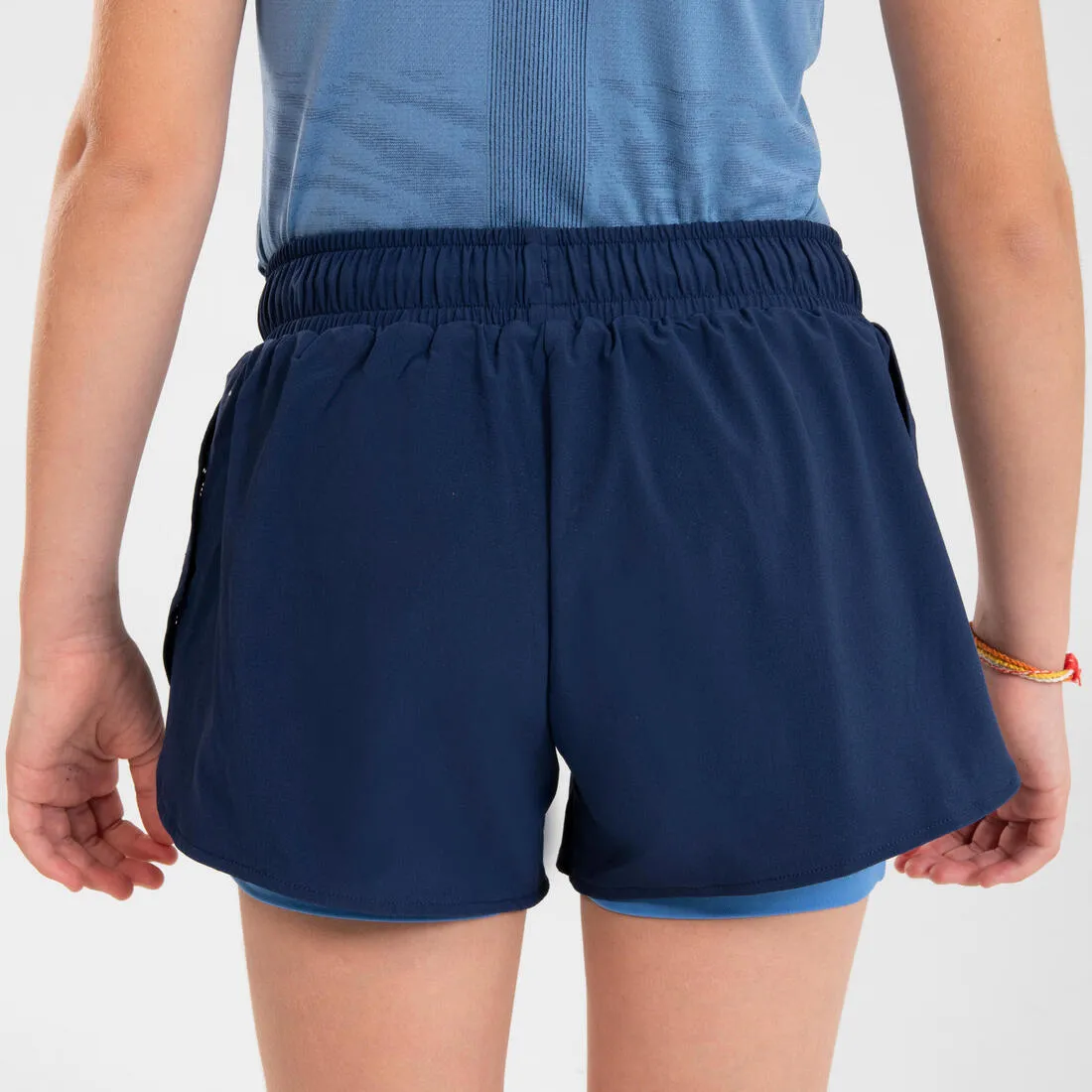 Girl’s Running Shorts 2-In-1 Breathable Tight - Kiprun Dry  Navy