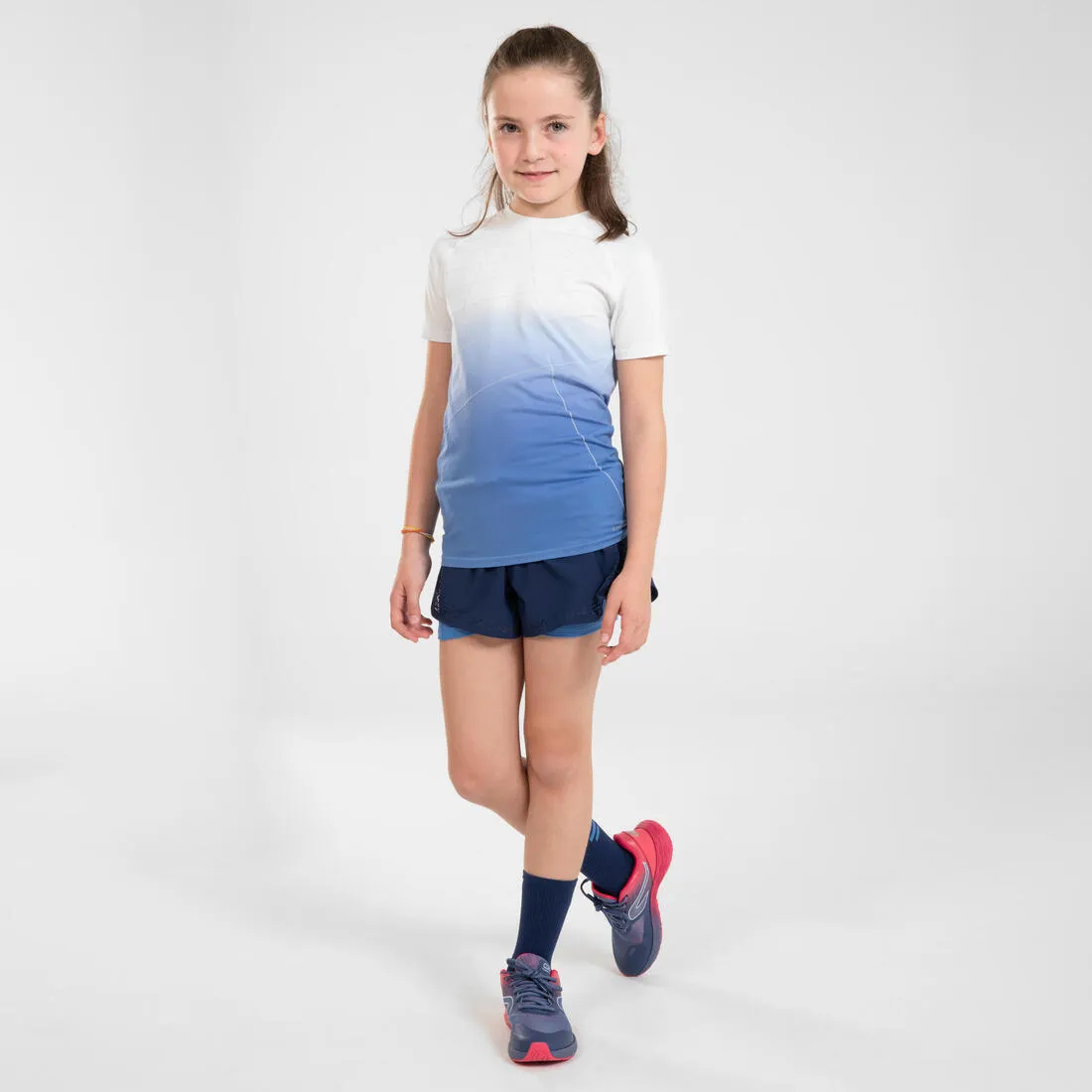 Girl’s Running Shorts 2-In-1 Breathable Tight - Kiprun Dry  Navy